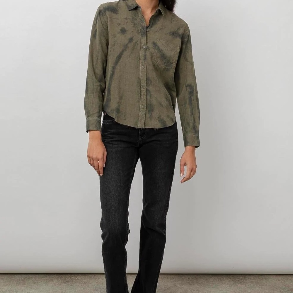 NWoT - Rails Ingrid Raw Button-Front Shirt - Olive Black Tie-Dye (S) - Picture 3 of 7